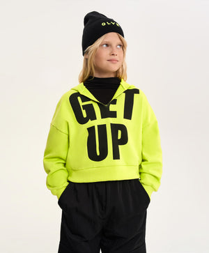 Gulliver Cropped Hoodie with V-Neck – Lime Green for Girl Junior- Imba