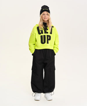 Gulliver Cropped Hoodie with V-Neck – Lime Green for Girl Junior- Imba