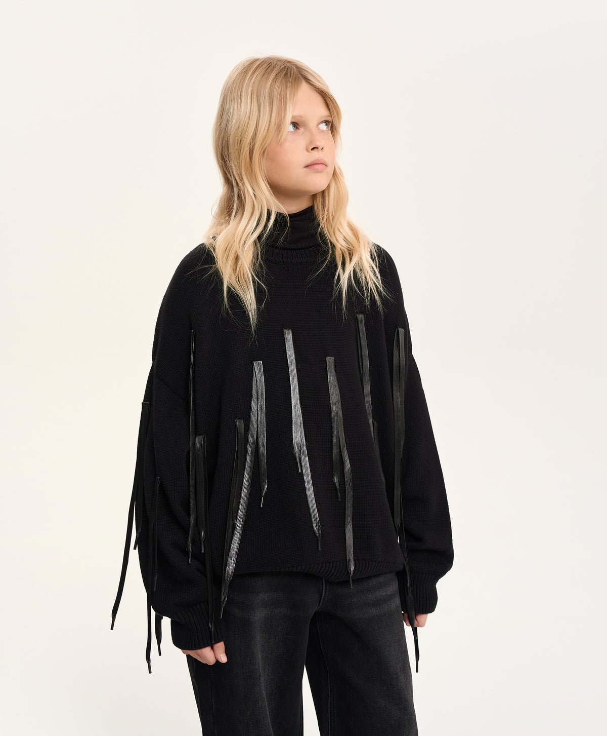Gulliver Black Sweater with Decorative Drawstrings for Girl Junior- Imba