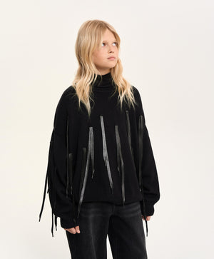 Gulliver Black Sweater with Decorative Drawstrings for Girl Junior- Imba
