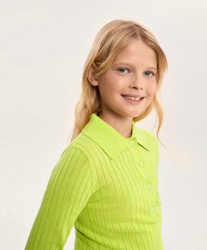 Gulliver Lime Green Fitted Knitted Polo Shirt for Girl Junior- Imba