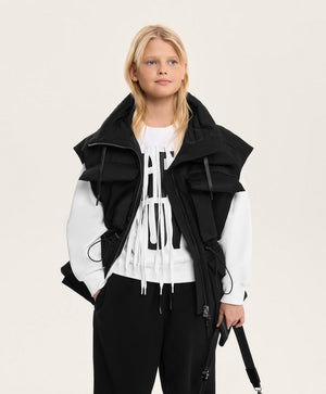 Gulliver Black Insulated Raincoat Vest with Cargo Pockets for Girl Junior- Imba