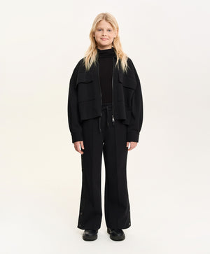 Gulliver Black Interlock Pants with Side Stripes for Girl Junior- Imba