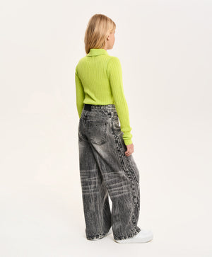 Gulliver Washed Gray Wide-Leg Jeans for Girl Junior- Imba