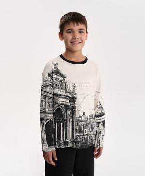 Gulliver White Long-Sleeve Top with Print and Embossed Detail for Boy Junior- Uffizi