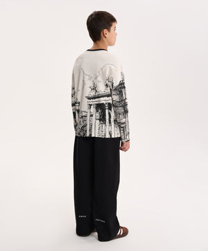 Gulliver White Long-Sleeve Top with Print and Embossed Detail for Boy Junior- Uffizi