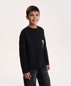 Gulliver Black Long-Sleeve Top with Embossed Print for Boy Junior- Uffizi
