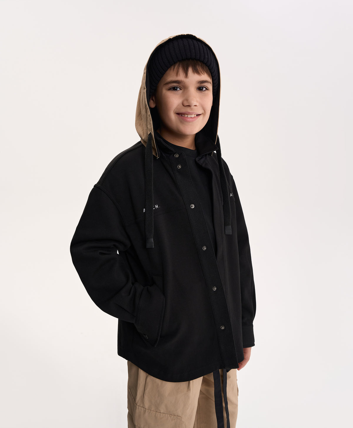 Gulliver Black Knitted Shirt with Contrast Hood for Boy Junior- Uffizi