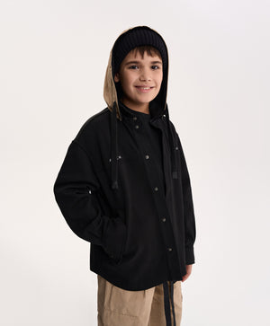 Gulliver Black Knitted Shirt with Contrast Hood for Boy Junior- Uffizi