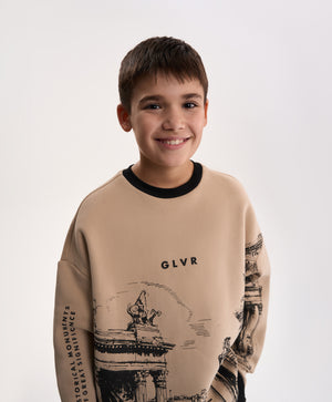 Gulliver Beige Fleece-Back Sweatshirt with Print and Embossed Detail for Boy Junior- Uffizi