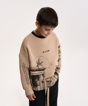 Gulliver Beige Fleece-Back Sweatshirt with Print and Embossed Detail for Boy Junior- Uffizi