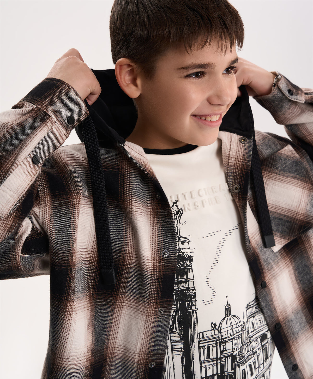 Gulliver Beige Flannel Shirt with Hood for Boy Junior- Uffuzi