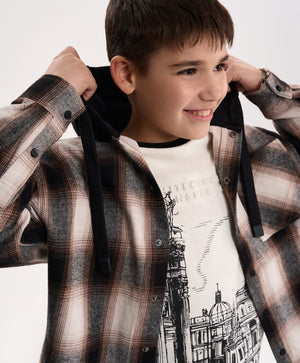 Gulliver Beige Flannel Shirt with Hood for Boy Junior- Uffuzi