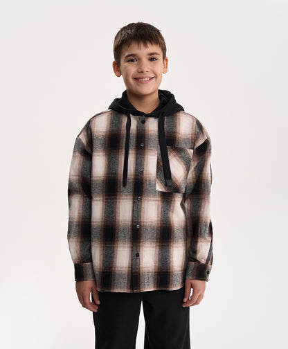 Gulliver Beige Flannel Shirt with Hood for Boy Junior- Uffuzi