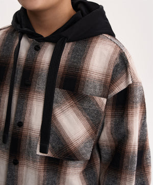 Gulliver Beige Flannel Shirt with Hood for Boy Junior- Uffuzi