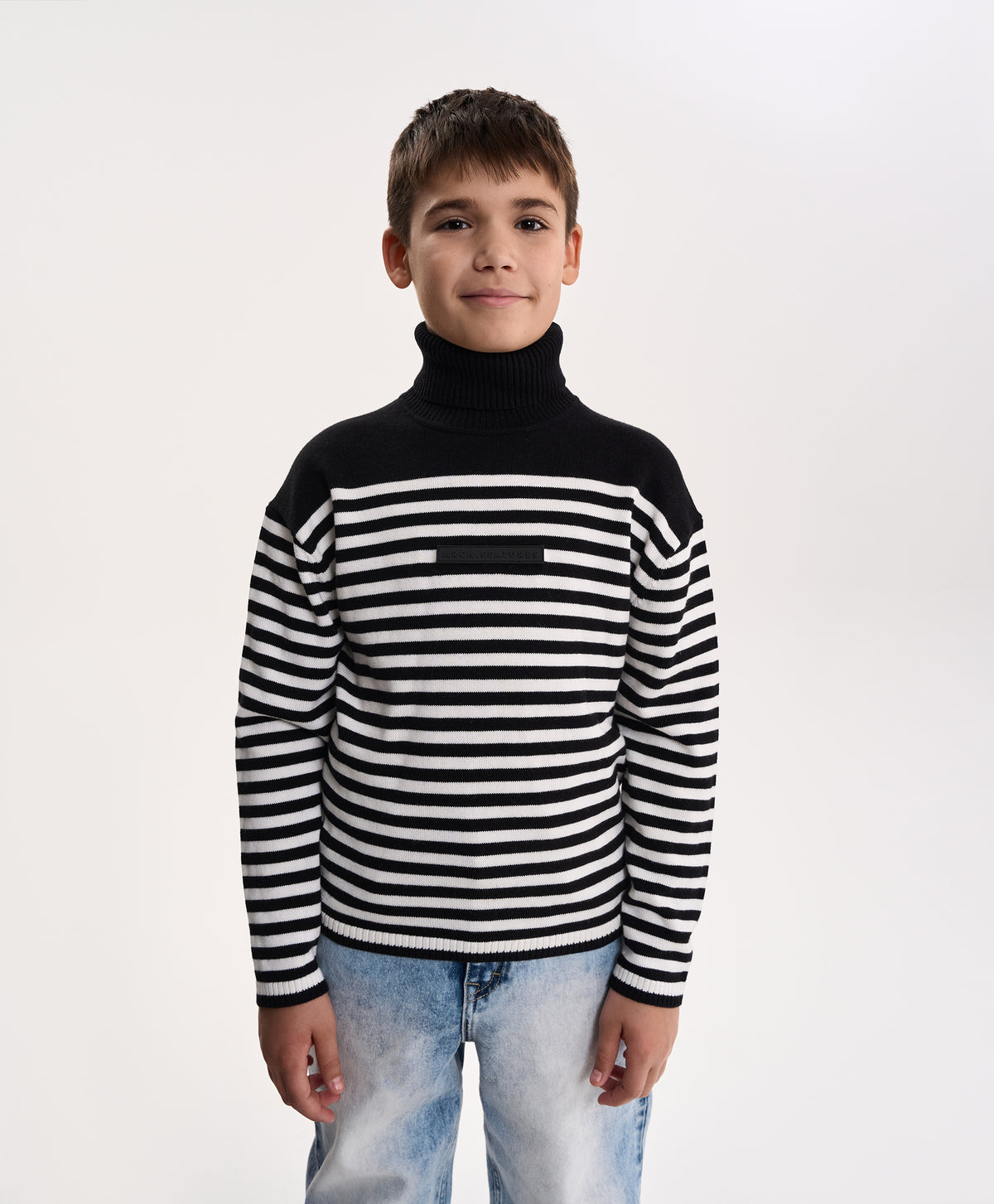 Gulliver Black and White Striped Knitted Turtleneck for Boy Junior- Uffizi