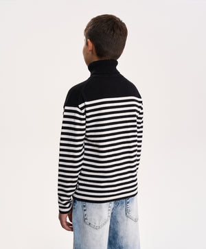 Gulliver Black and White Striped Knitted Turtleneck for Boy Junior- Uffizi