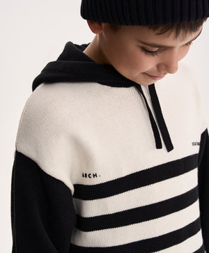 Gulliver Black and White Striped Knitted Hoodies for Boy Junior- Uffuzi