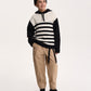 Gulliver Black and White Striped Knitted Hoodies for Boy Junior- Uffuzi