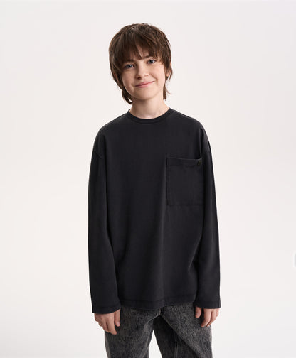 Gulliver Graphite Long-Sleeve Top with Washed Effect for Boy Junior-Campus