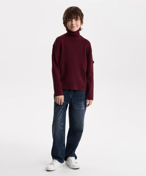 Gulliver Burgundy Ribbed Knitted Turtleneck for Boy Junior-Campus