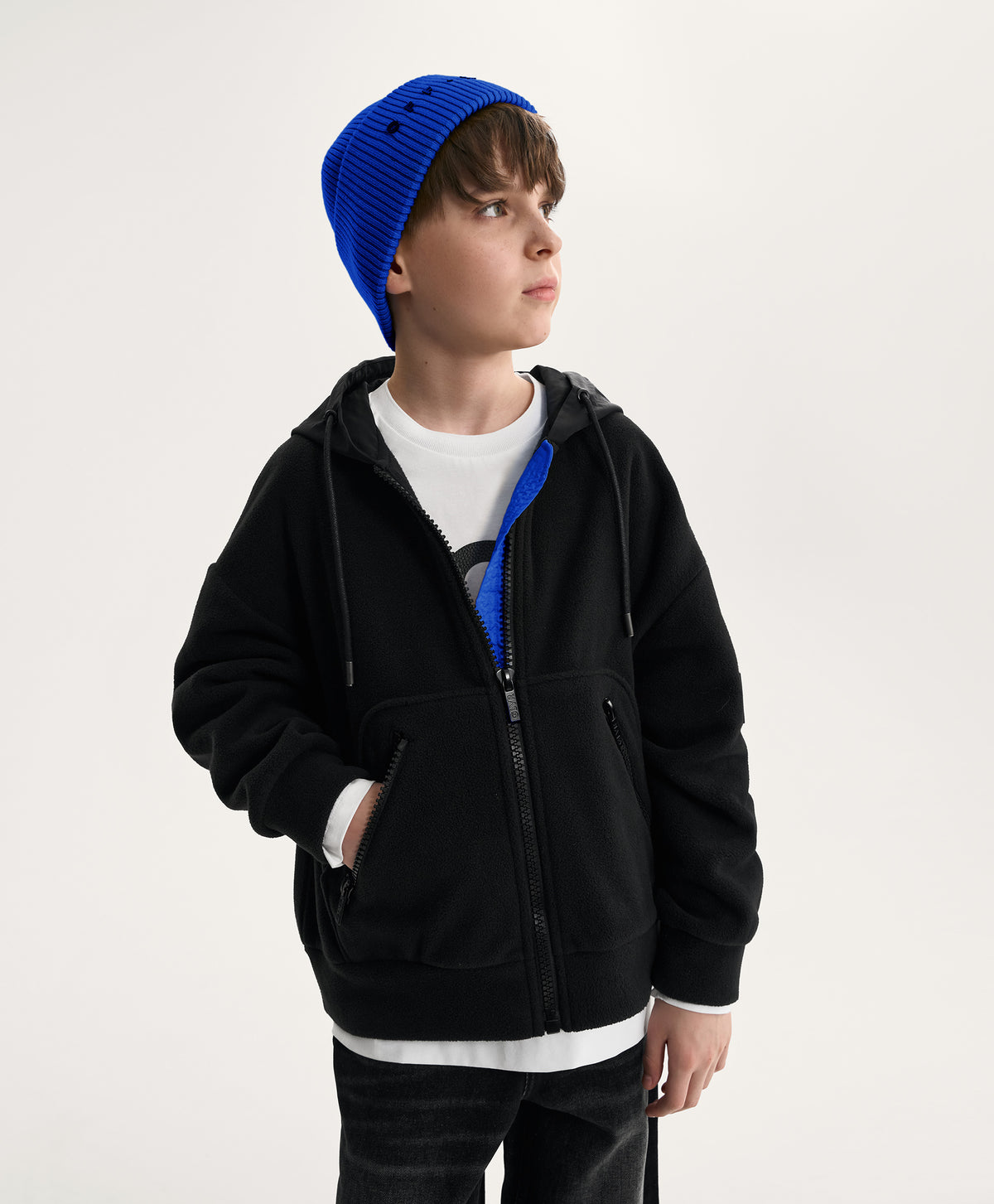 Gulliver Black Oversized Fleece Sweatshirt with Fabric Hood for Boy Junior-Impulse