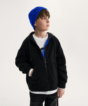 Gulliver Black Oversized Fleece Sweatshirt with Fabric Hood for Boy Junior-Impulse