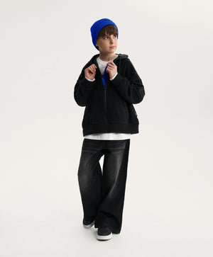 Gulliver Black Oversized Fleece Sweatshirt with Fabric Hood for Boy Junior-Impulse