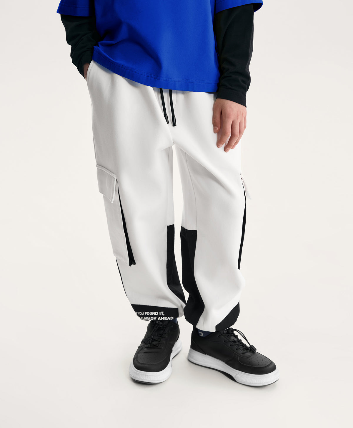 Gulliver White Interlock Cargo Jogger Pants with Colorblock Details for Boy Junior-Impulse