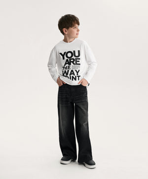 Gulliver Gray Wide-Leg Jeans with Distressed Details for Boy Junior-Impulse