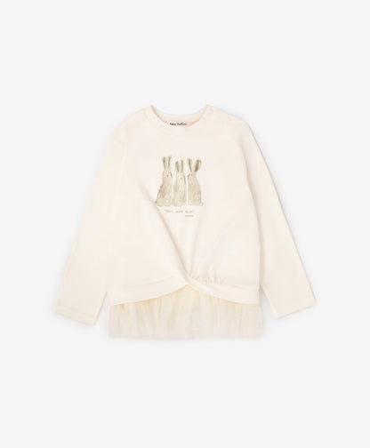 Gulliver Milk Long-Sleeve Blouse for Baby Girl- Bunny