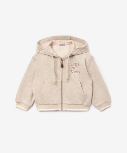 Gulliver Beige Zip-Up Hoodie with Lurex for Baby Girl- Bunny