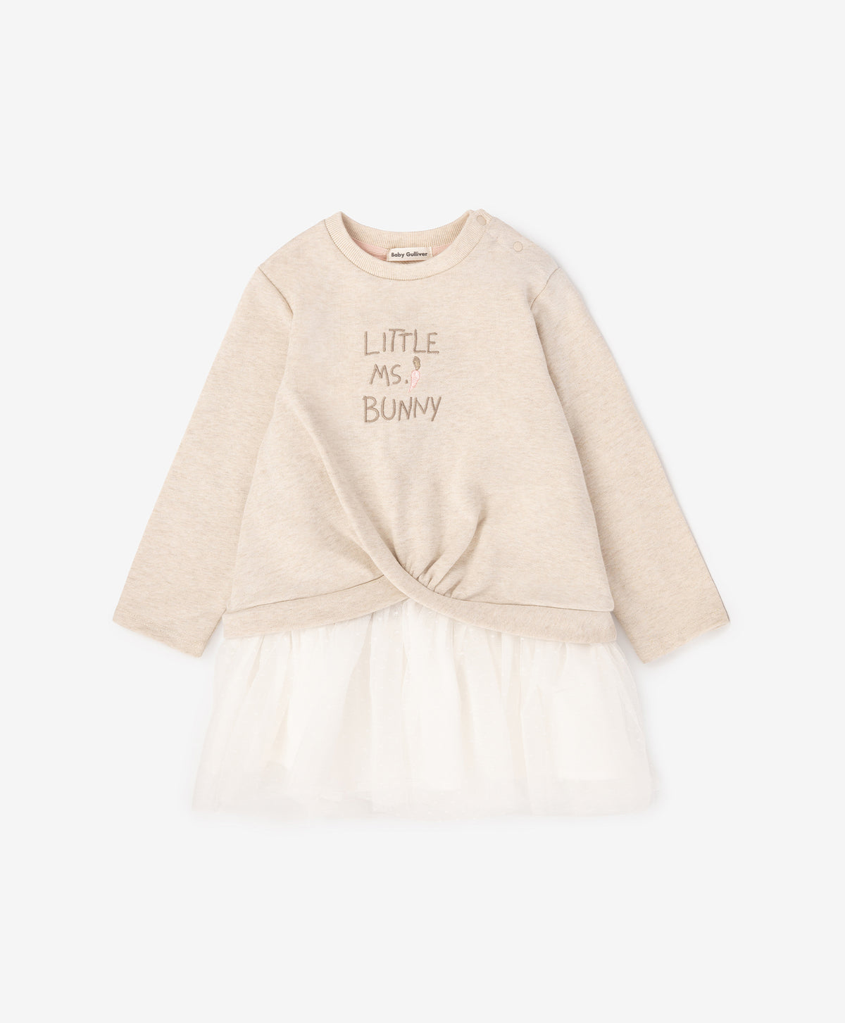 Gulliver Beige Long-Sleeve Lurex Sweatshirt Dress for Baby Girl- Bunny