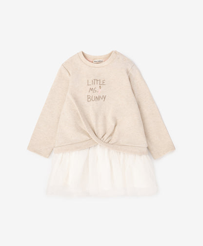 Gulliver Beige Long-Sleeve Lurex Sweatshirt Dress for Baby Girl- Bunny