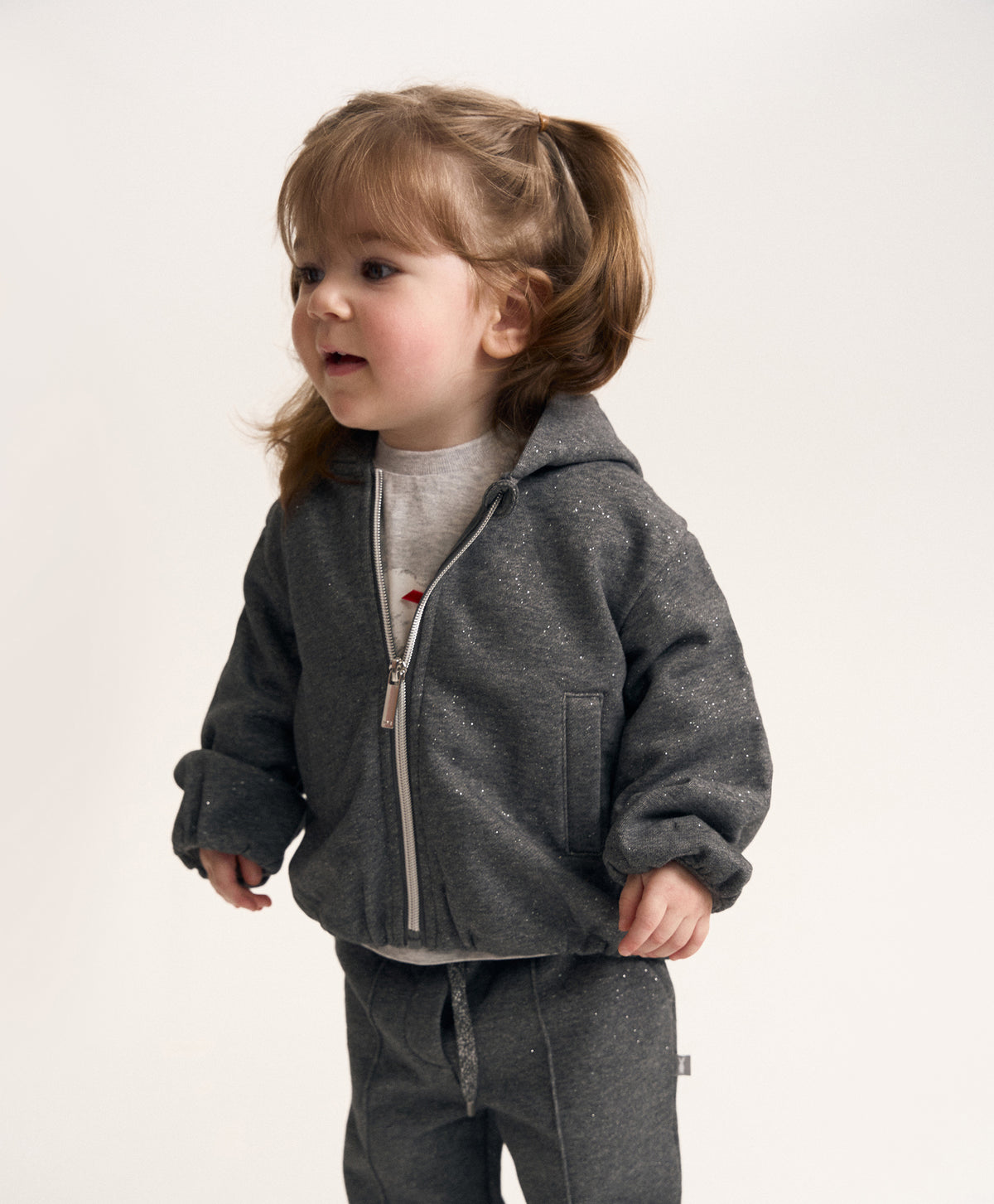 Gulliver Gray Melange Lurex Zip-Up Hoodie for Baby Girl- Melange