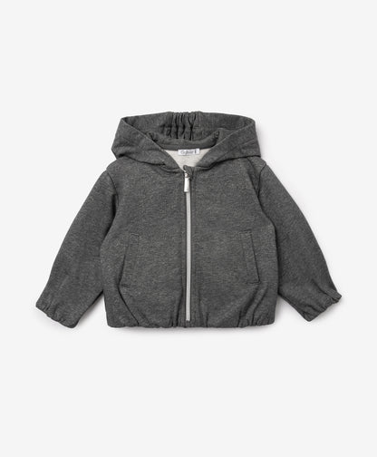 Gulliver Gray Melange Lurex Zip-Up Hoodie for Baby Girl- Melange