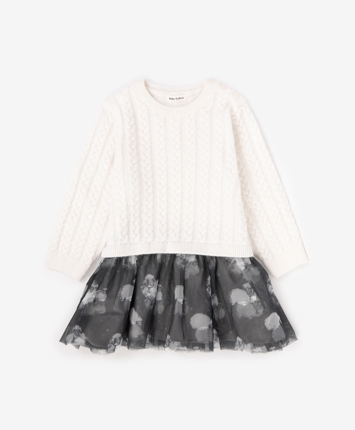 Gulliver Multicolor Knitted Dress with Mesh Skirt for Baby Girl- Melange