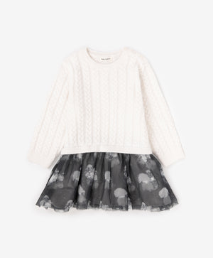 Gulliver Multicolor Knitted Dress with Mesh Skirt for Baby Girl- Melange