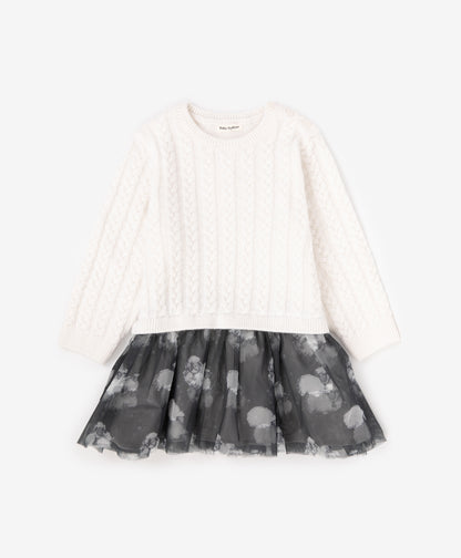 Gulliver Multicolor Knitted Dress with Mesh Skirt for Baby Girl- Melange