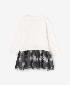 Gulliver Multicolor Knitted Dress with Mesh Skirt for Baby Girl- Melange