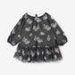 Gulliver Gray Knitted Dress with Patterned Mesh Overlay for Baby Girl- Melange