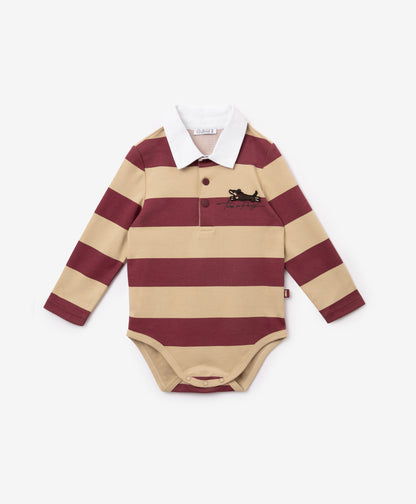 Gulliver Multicolor Striped Polo-Style Bodysuit for Baby Boy-Dachshund