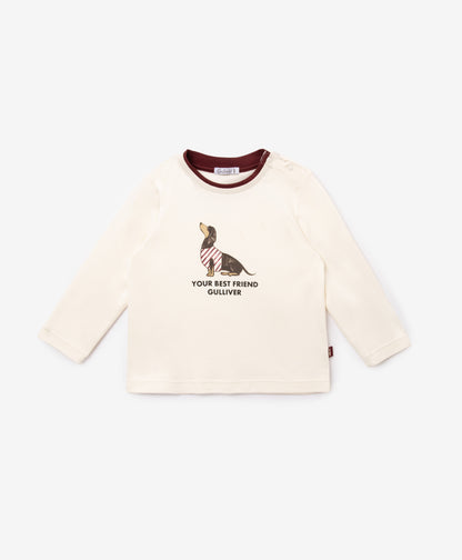 Gulliver Milky Color Long sleeve T-shirt with Print for Baby Boy-Dachshund