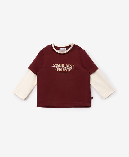 Gulliver Burgundy Layered-Effect Long-Sleeve Top for Baby Boy-Dachshund