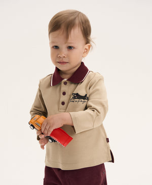 Gulliver Beige Long-Sleeve Polo Shirt for Baby Boy-Dachshund