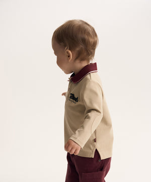 Gulliver Beige Long-Sleeve Polo Shirt for Baby Boy-Dachshund