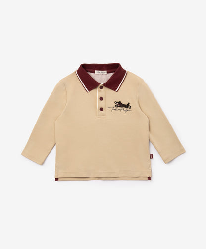Gulliver Beige Long-Sleeve Polo Shirt for Baby Boy-Dachshund