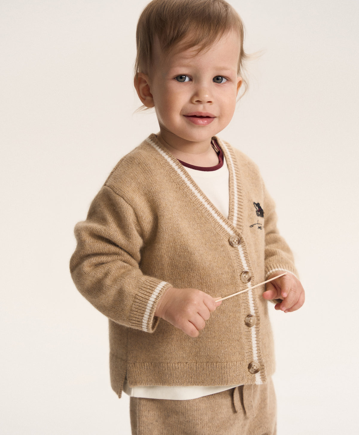 Gulliver Beige Knitted Cardigan with Wool and Angora for Baby Boy-Dachshund