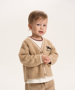 Gulliver Beige Knitted Cardigan with Wool and Angora for Baby Boy-Dachshund