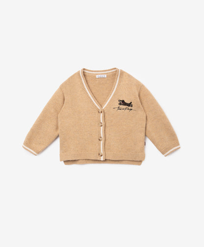 Gulliver Beige Knitted Cardigan with Wool and Angora for Baby Boy-Dachshund